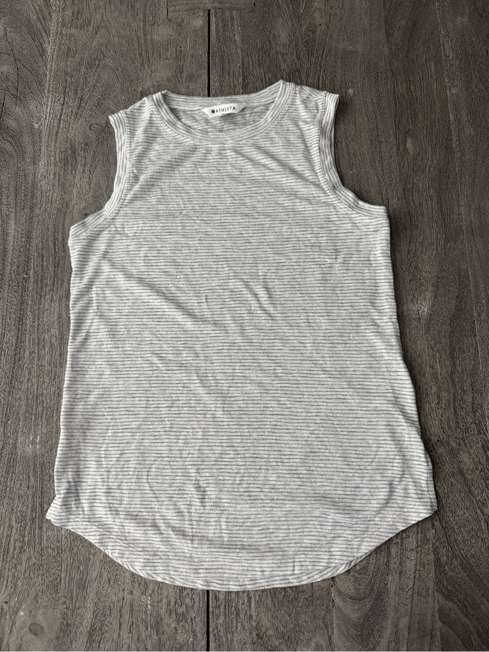 Athleta Light Gray Micro-Striped Sleeveless Tank